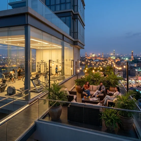 Rooftop gymnasium overlooking city 202606061614