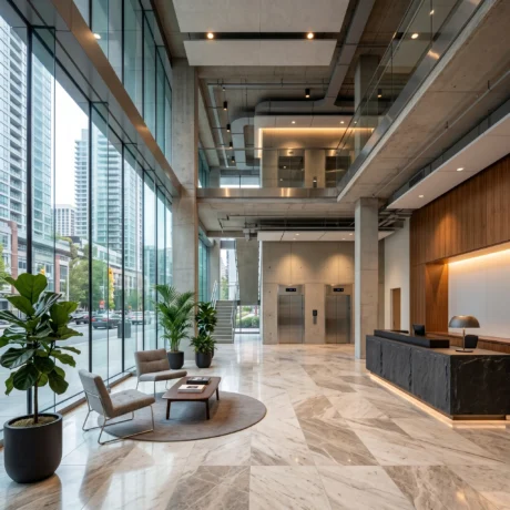 Modern commercial lobby space at Sialkot Central ground floor